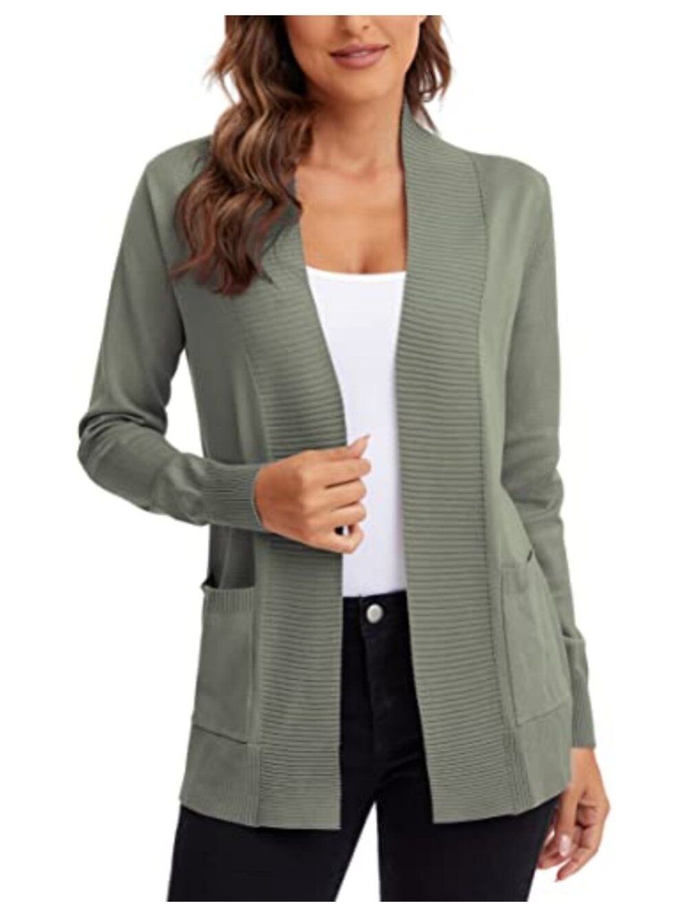 Lightweight Open Front Knit Cardigan Sweater Long Sleeve with Pocket